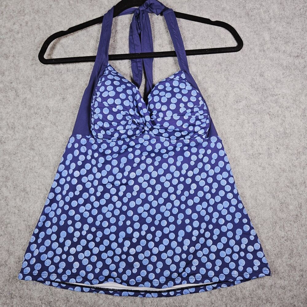 Ann Taylor Womens Blue Dot Bubble Halter Tankini Top Summer Beach Vacation Sz M‎